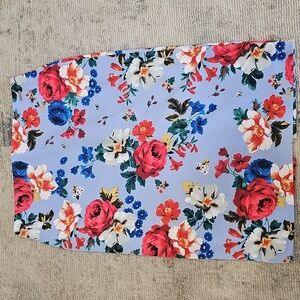 TAHARI FLORAL ROSES BLUE MULTI COLOR STRETCH PENCIL SKIRT SIZE 10